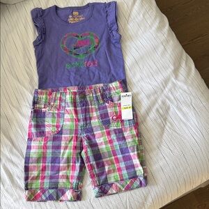 NWT Ecko Unlimited Purple Tee with Gold Logo and plaid shorts